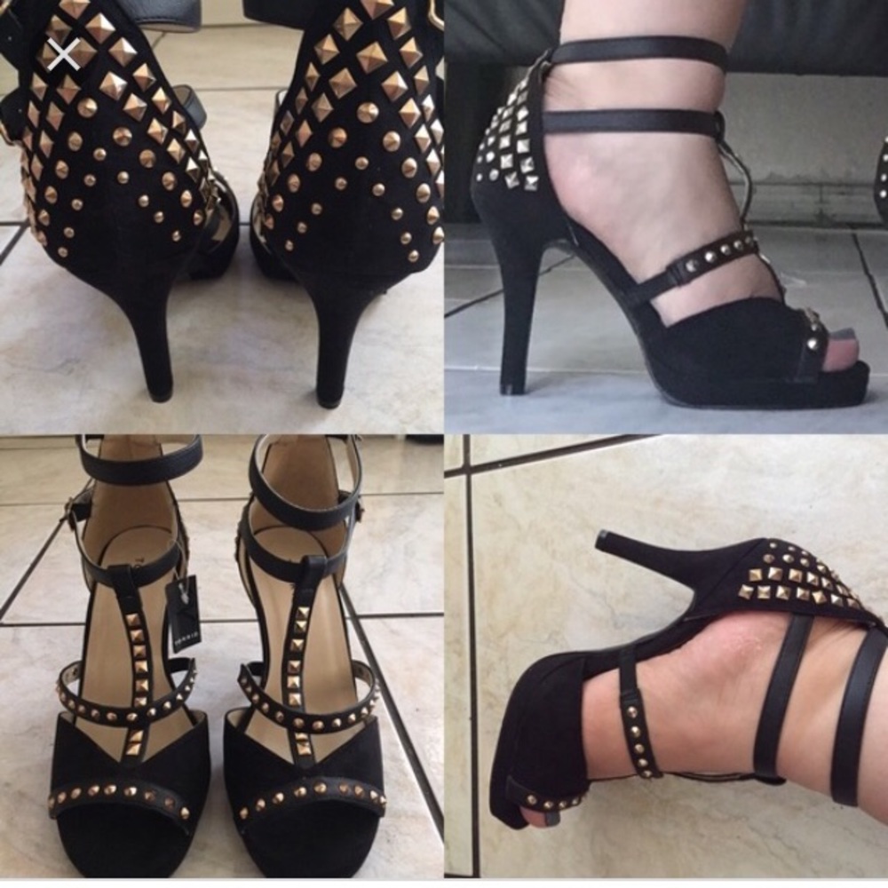 10w studded black heels